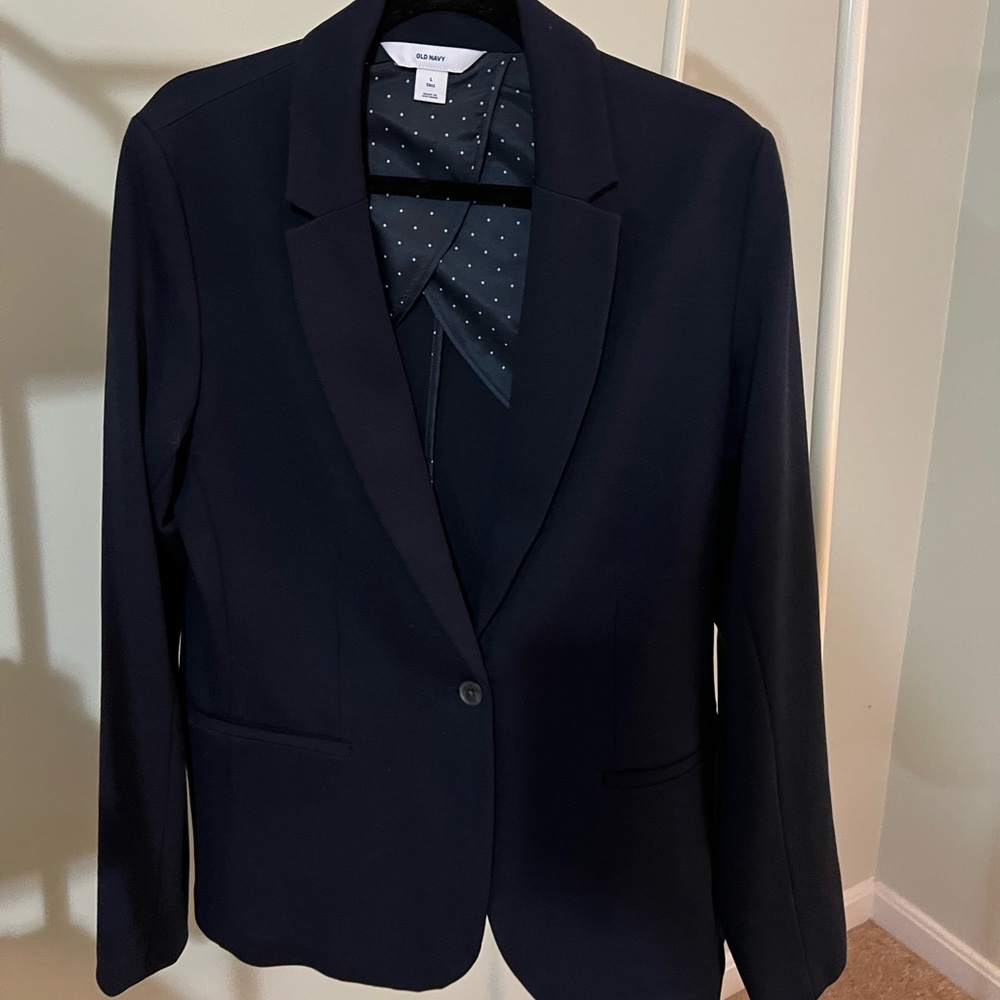 Navy blue ponte knit blazer